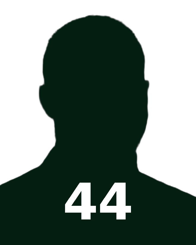 Silhouette of Adon Turner traced from his Eastern Michigan headshot, #44 cut out